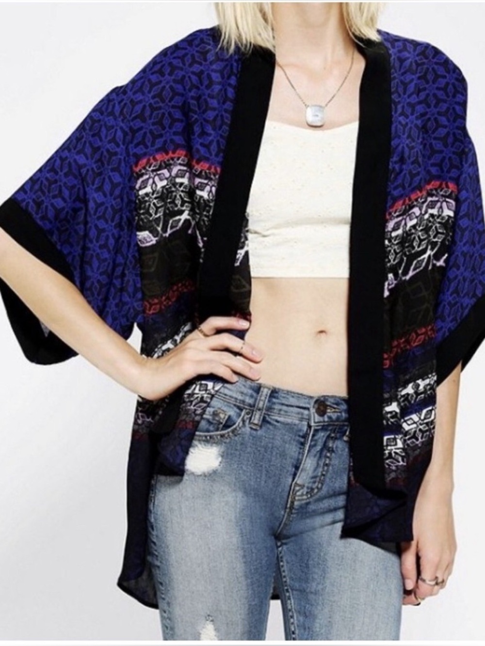 Blue and Black Patterned Kimono